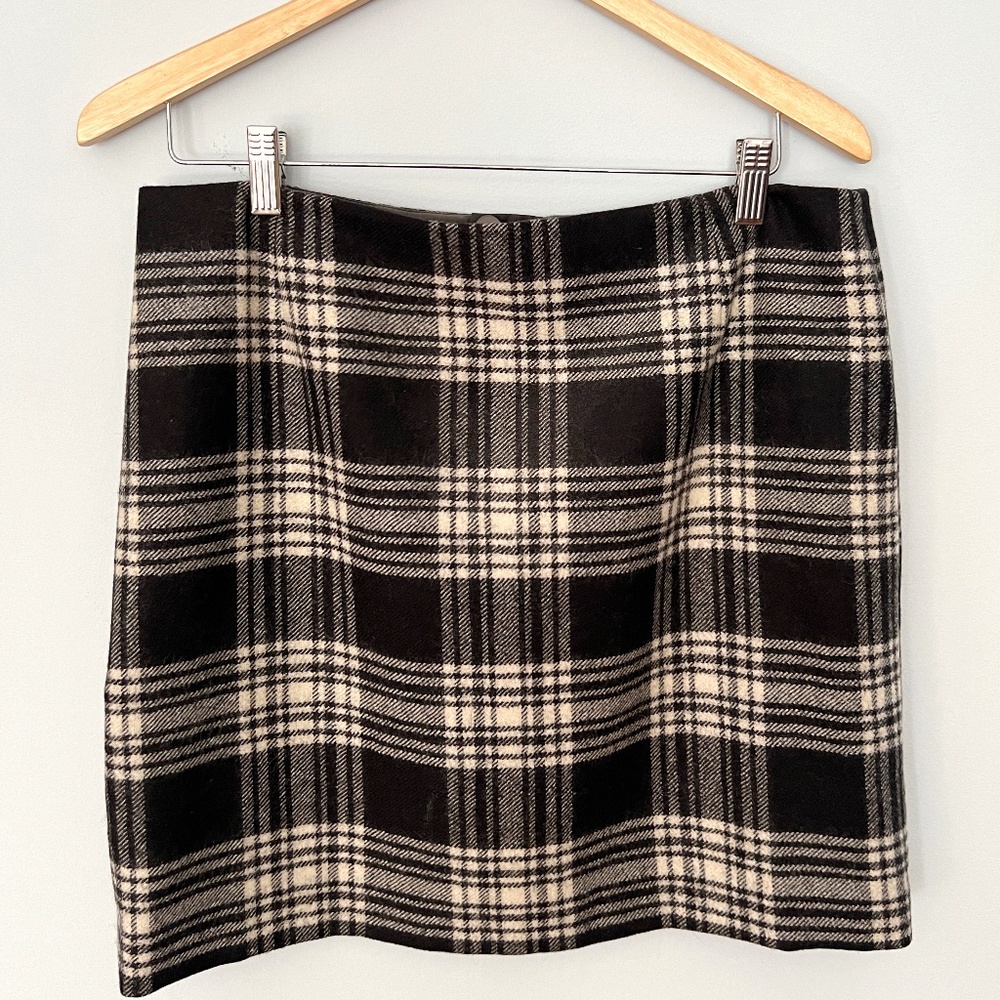 Black&White Plaid Wool Mini Skirt